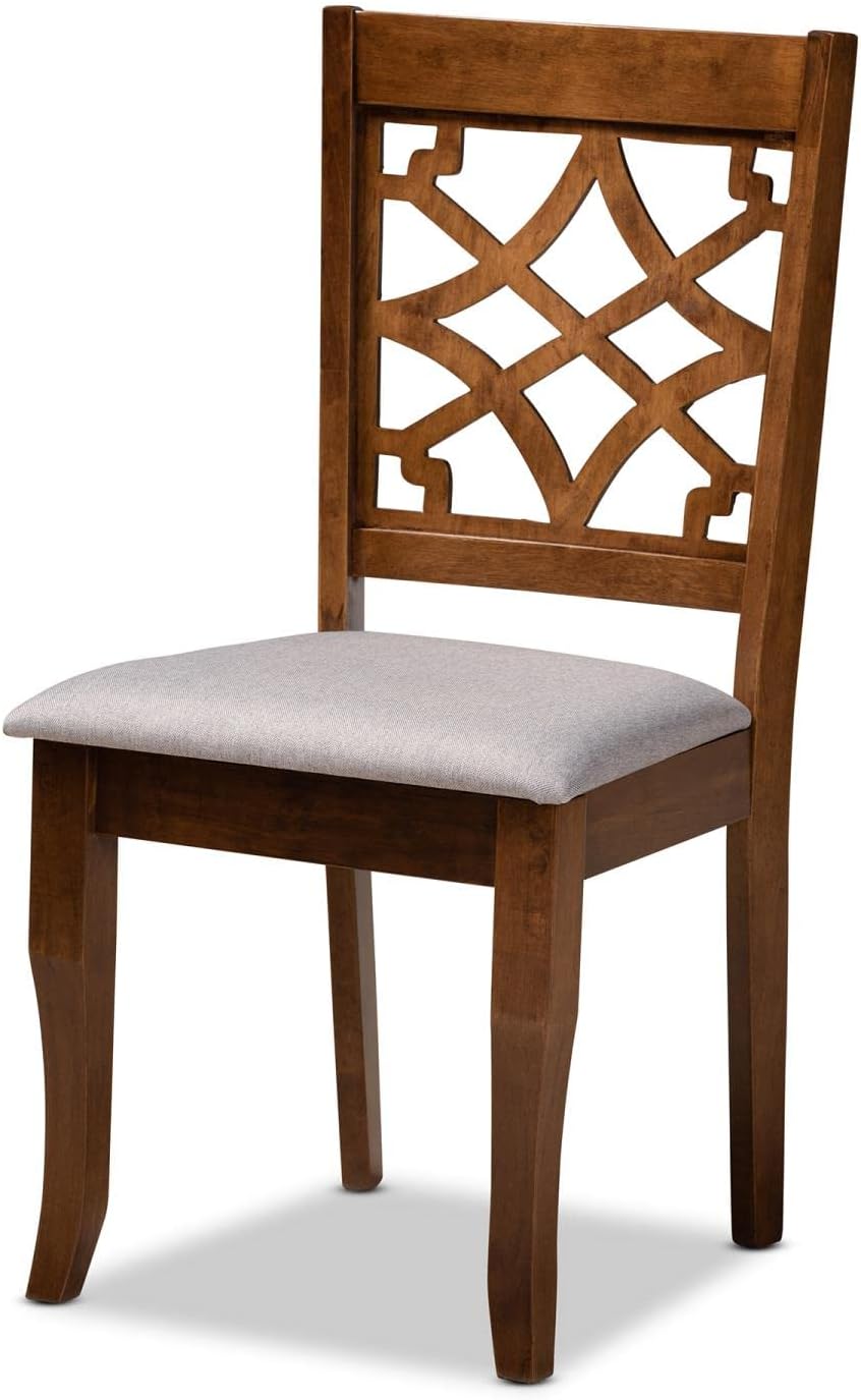 Grey Fabric Upholstered Walnut Brown Wood 4-Piece Dining Chair Set P207