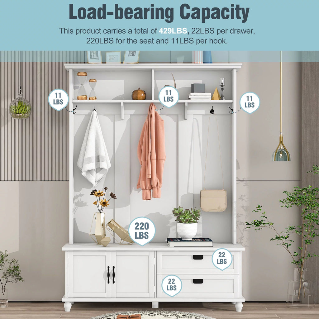 White Hall Tree with Storage Cabinet and 2 Drawers Z449588