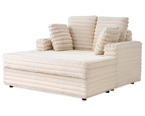 Off-White Upholstered Chaise Lounge Sofa Bed with Throw Pillows P609