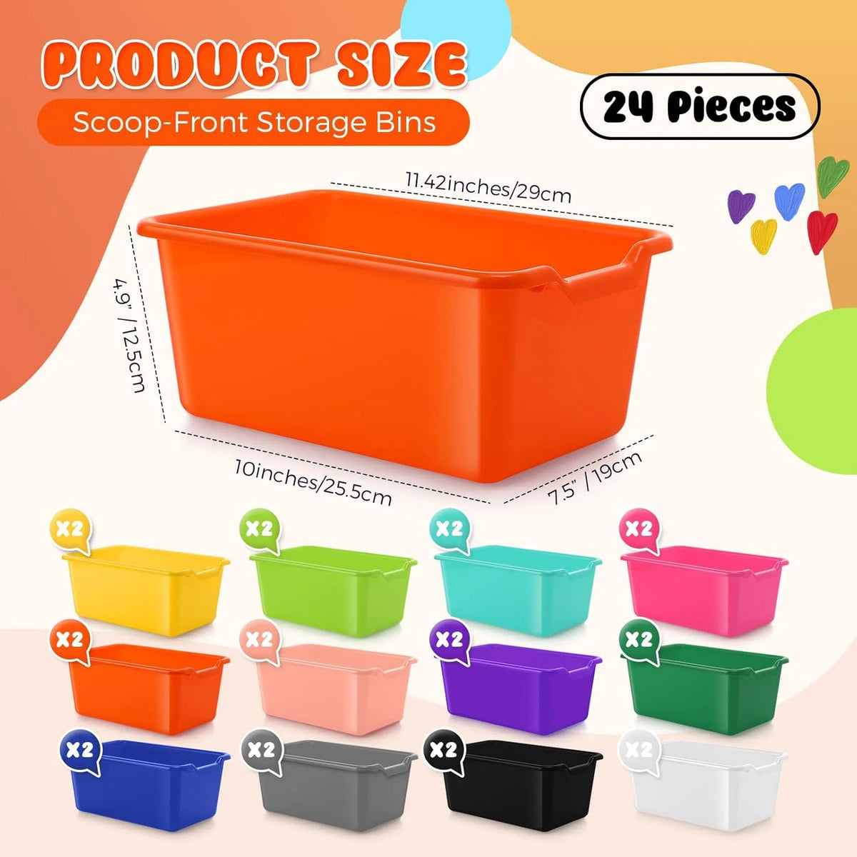 24 Pcs Plastic Stackable Storage Bins Assorted Colors I390