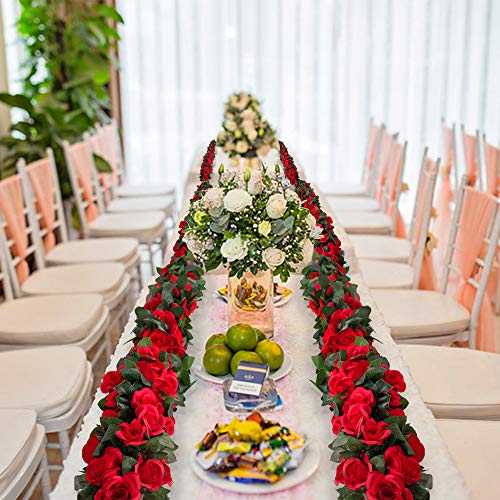 4PCS(28.8FT) Red Artificial Silk Rose Garlands Z10688