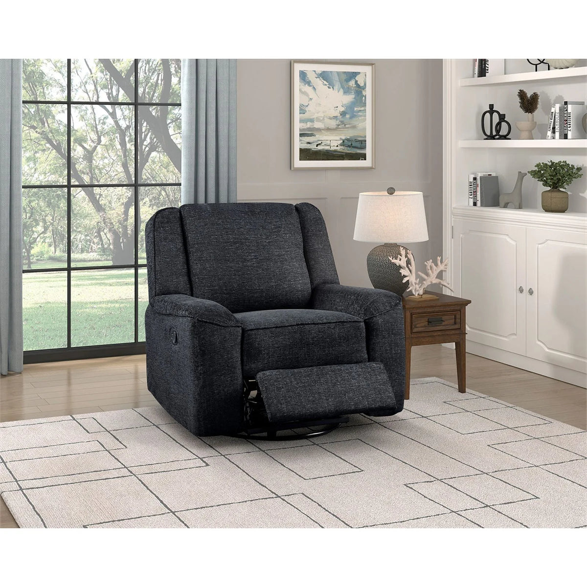 Ebony Chenille Upholstered Swivel Reclining Chair T8774