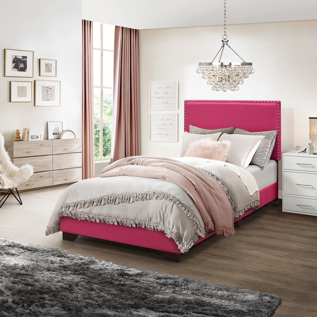Cream Upholstered Full Platform Bed A41826