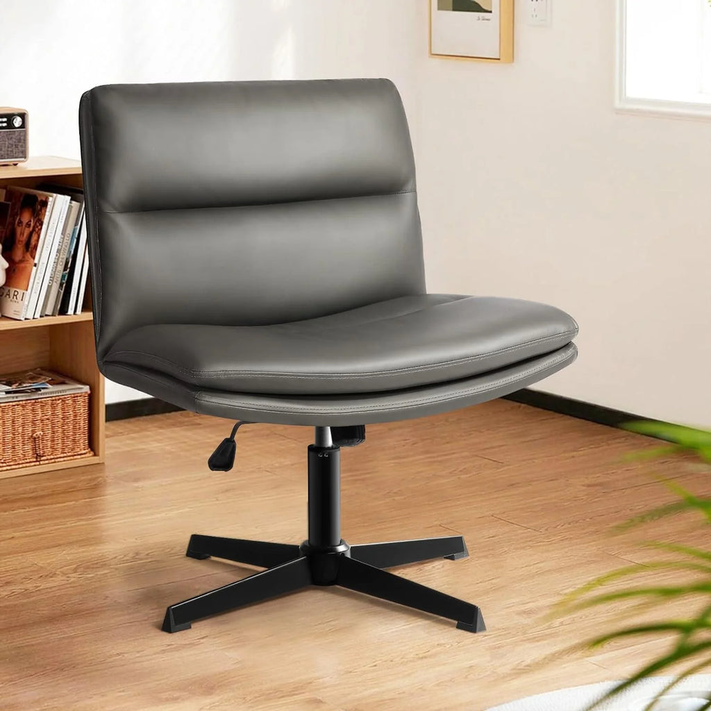 Grey PU Leather Armless Swivel Desk Chair H5728