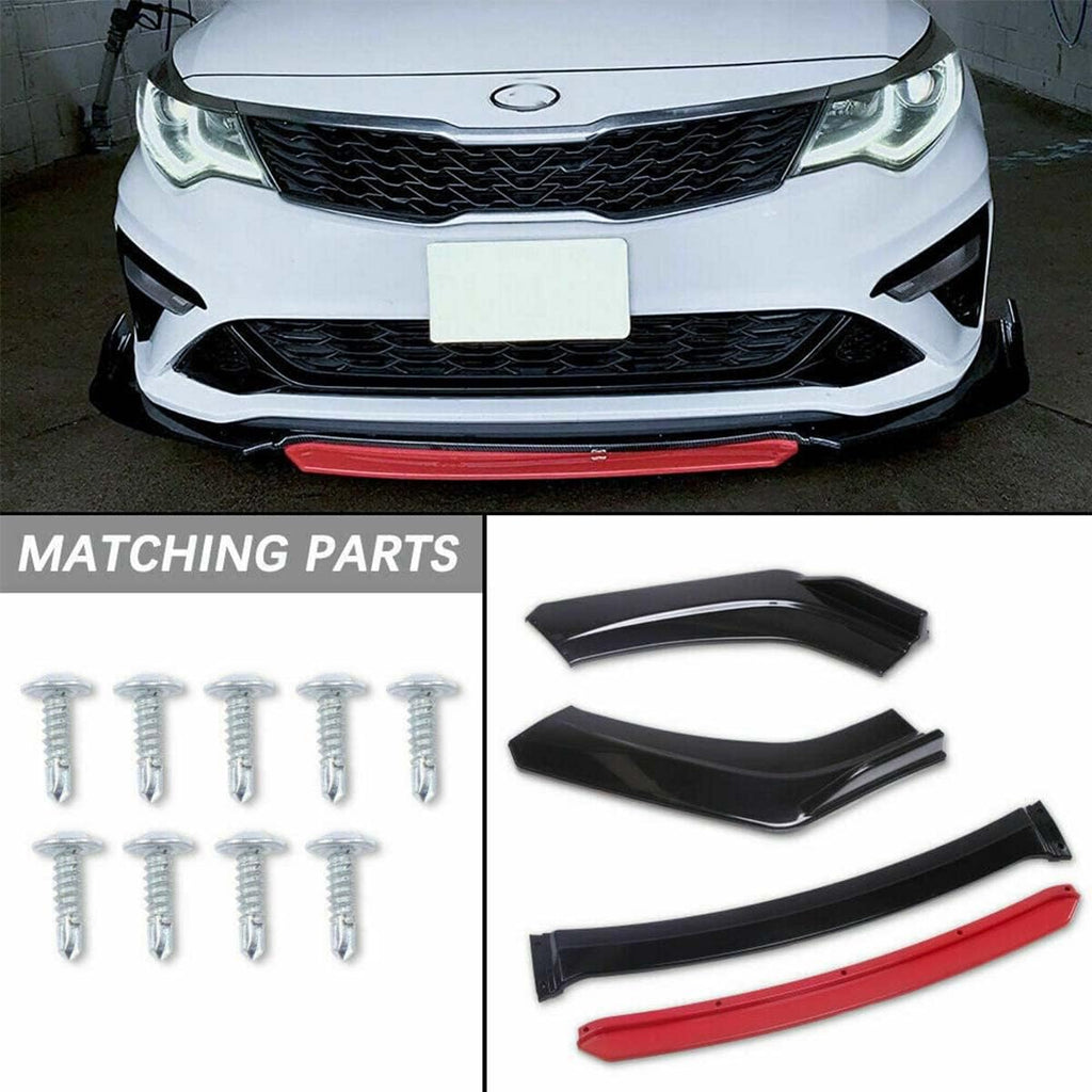 Glossy Black Red Front Bumper Lip Spoiler Splitter Diffuser Body Kits Pack of 2 T69748