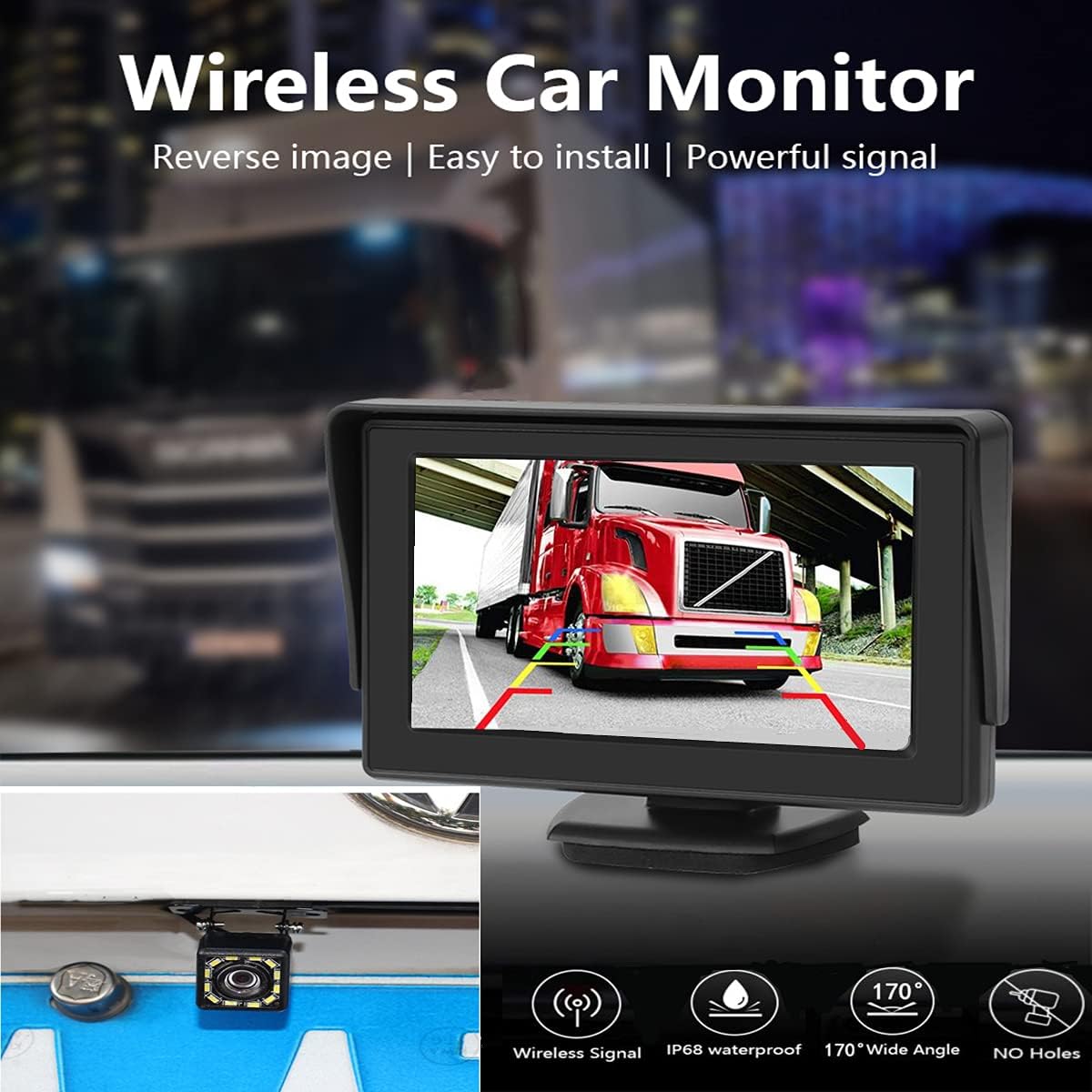 Wireless Backup Camera 4.3 Inch FHD 1080P Waterproof Reversing Camera Pack of 2 U395882