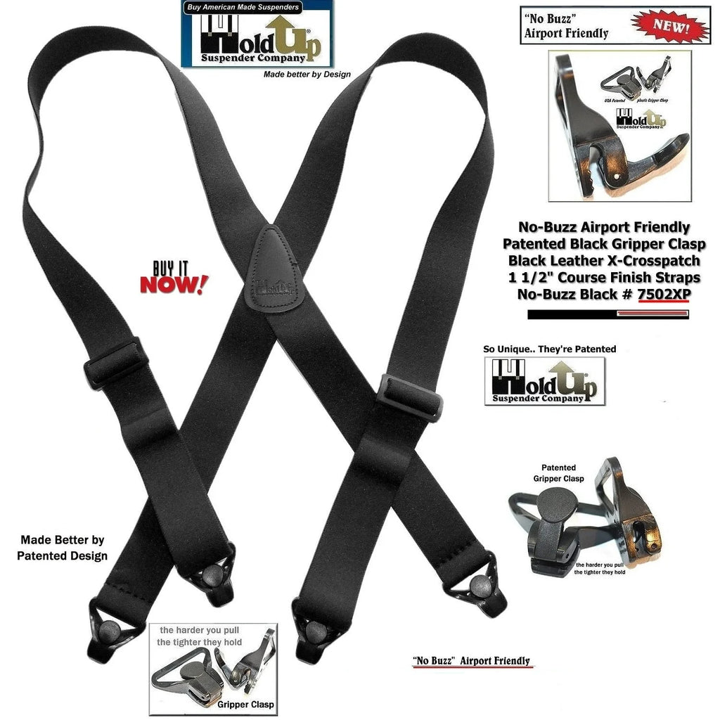 Black X-Back Suspenders with Gripper Clasps Y730