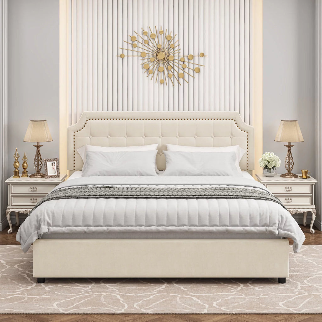 Queen Size 4 Drawer Black PU Leather Platform Bed N3083