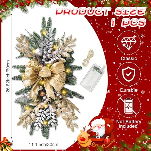24 Inch Cordless Prelit Teardrop Christmas Swag E8418
