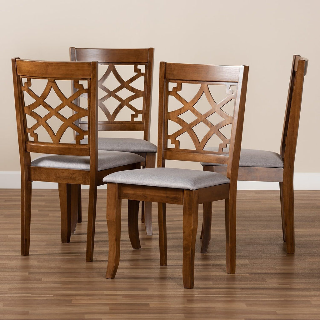 Grey Fabric Upholstered Walnut Brown Wood 4-Piece Dining Chair Set P207