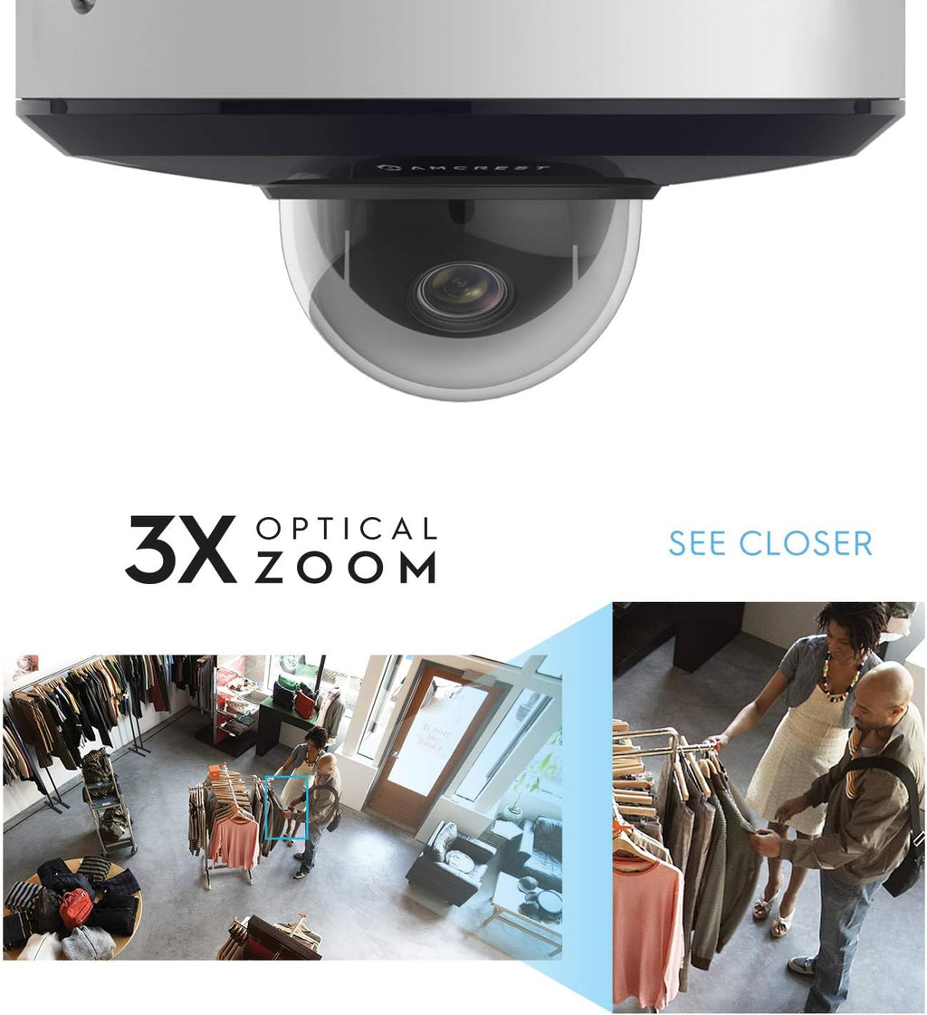 1080P PTZ Outdoor IP PoE Camera with 3X Optical Zoom, Night Vision up to 49ft, Pan/Tilt K349
