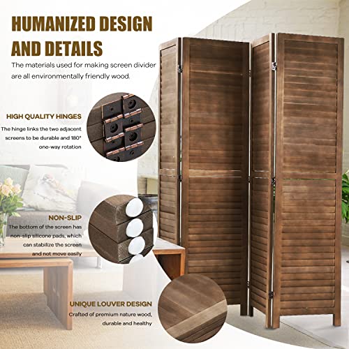 4 Panel 5.75FT Wooden Folding Room Divider W708874