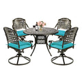5-Piece Outdoor Cast Aluminum Patio Dining Set with 4 Cushions Swivel Rocker Chairs and Round Table W22904