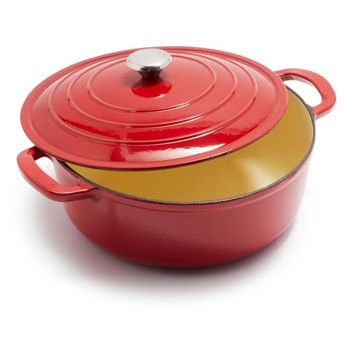 Enameled Cast Iron Round Wide Covered Dutch Oven, 7 qt, White F33344