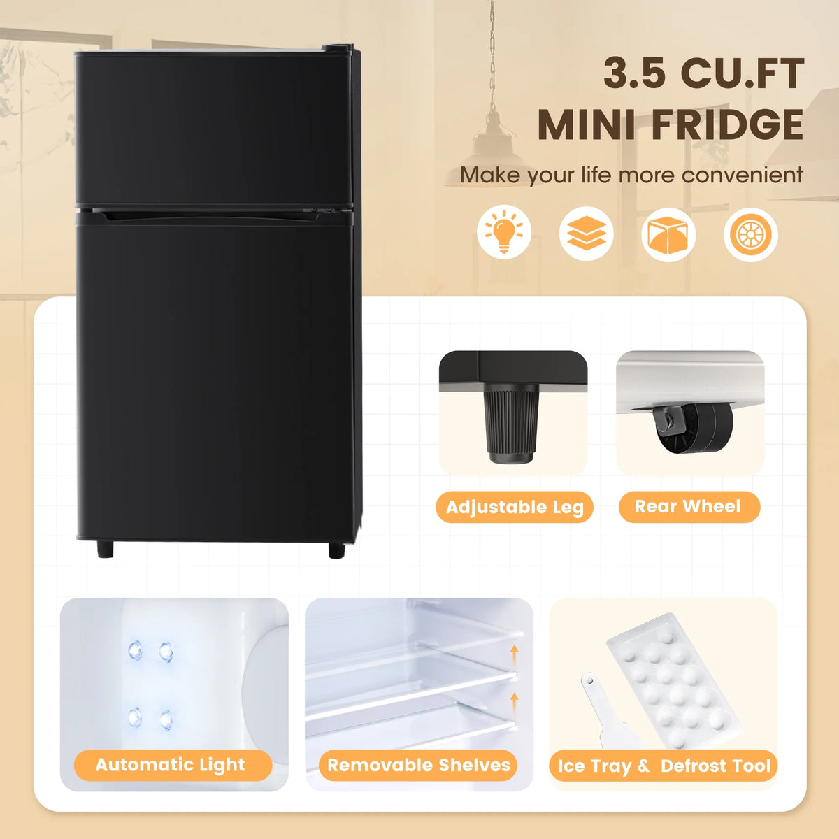 Black 3.5 Cu.Ft Mini Fridge with Freezer J29137