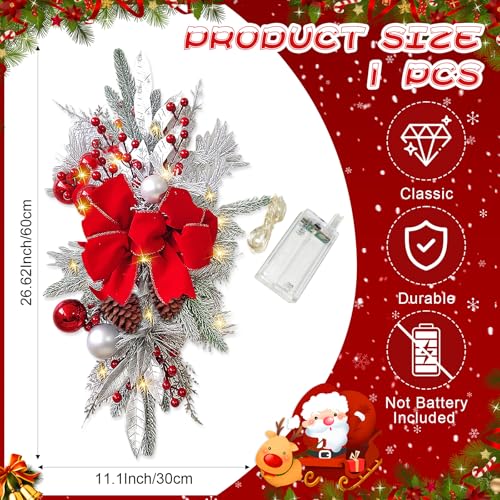 24 Inch Cordless Prelit Teardrop Christmas Swag E8418