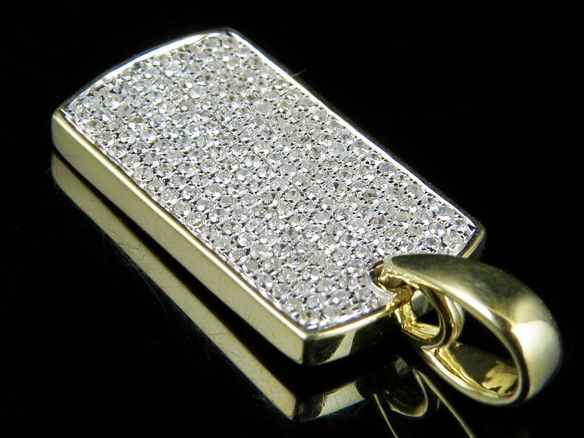 10K Yellow Gold Dogtag Diamond Pendant with 10K Franco Chain E954