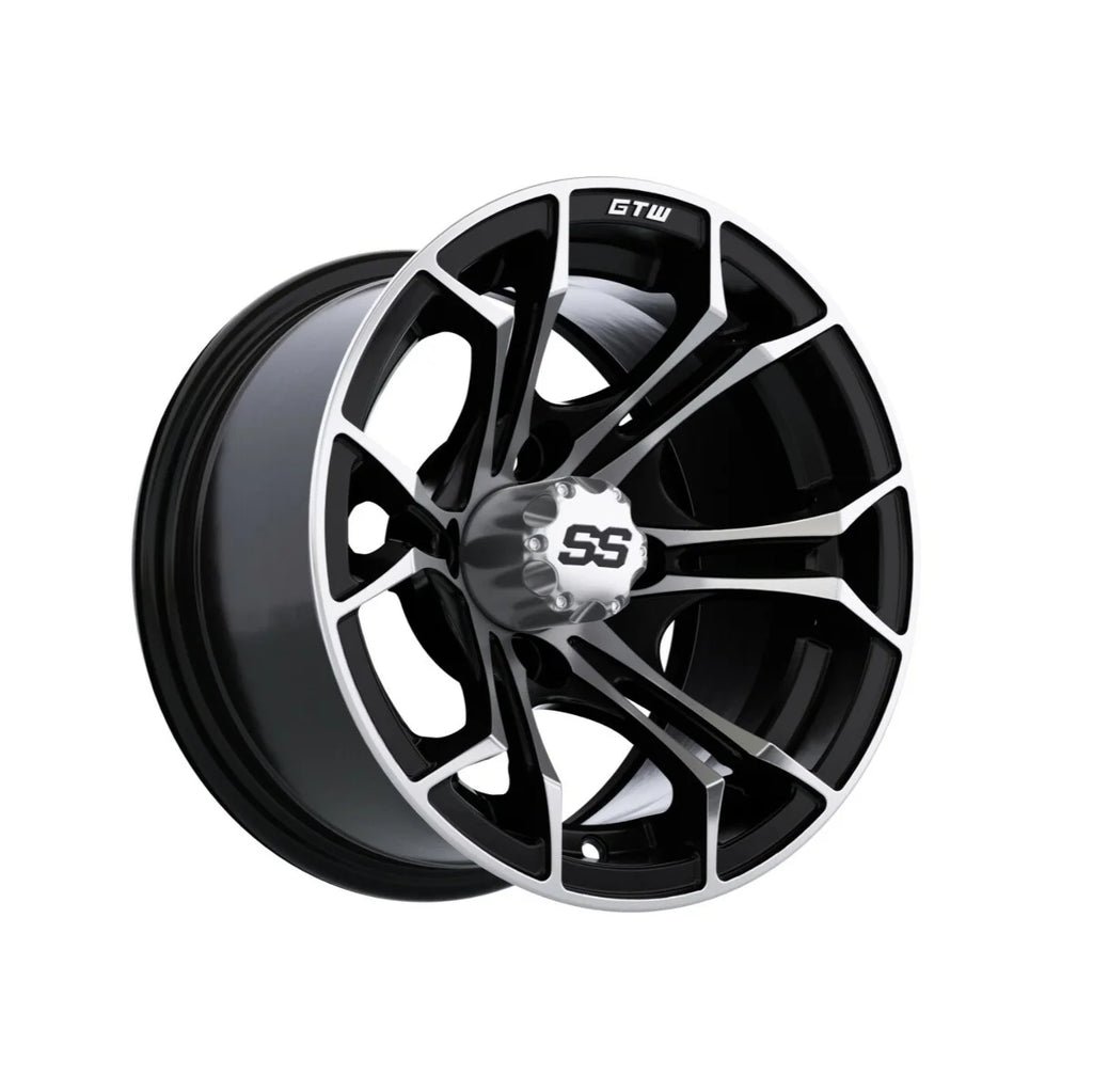 12 inch Black Machined Golf Cart Wheel with Street Tire Set of 4 Y7758