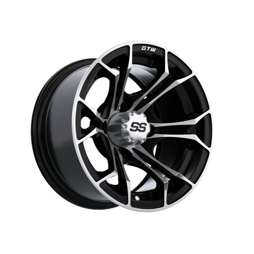 12 inch Black Machined Golf Cart Wheel with Street Tire Set of 4 Y7758