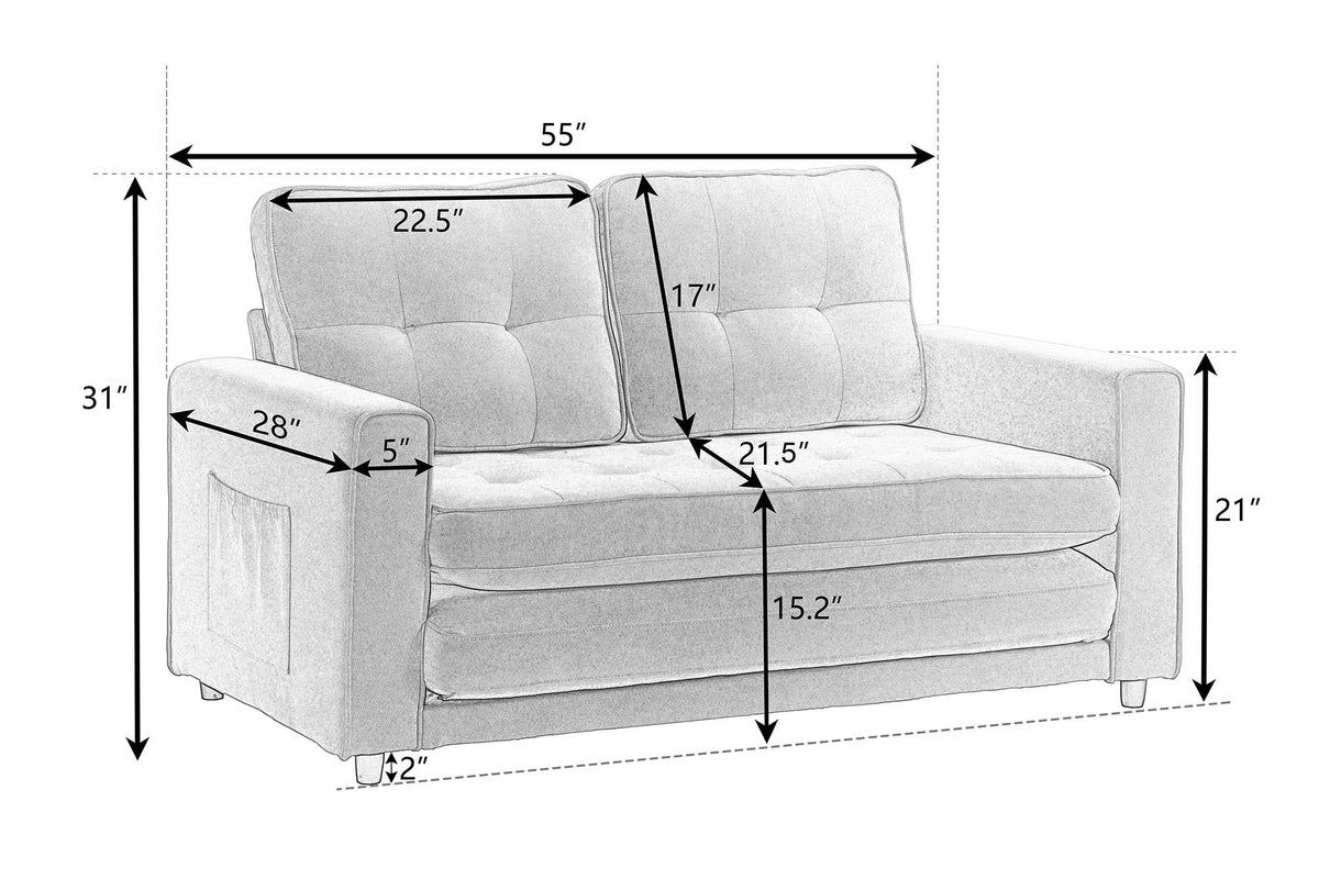 Upholstered Convertible Futon Sofa Bed with Side Pockets X97107