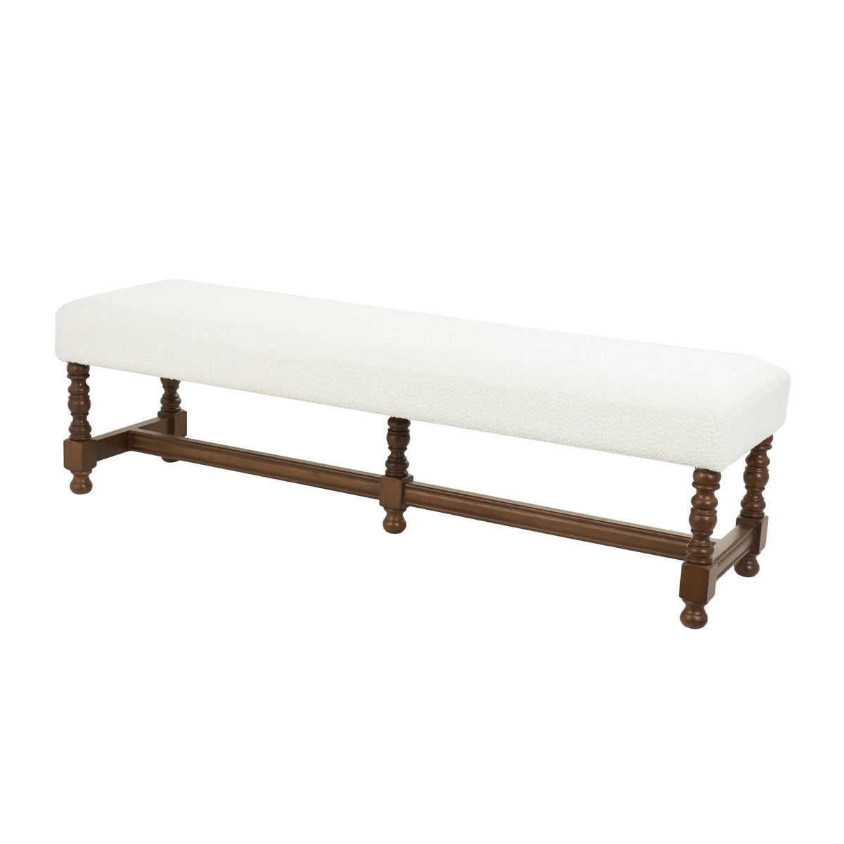 Fabric Bench with Brown Traditional Wood Turned Legs V309581