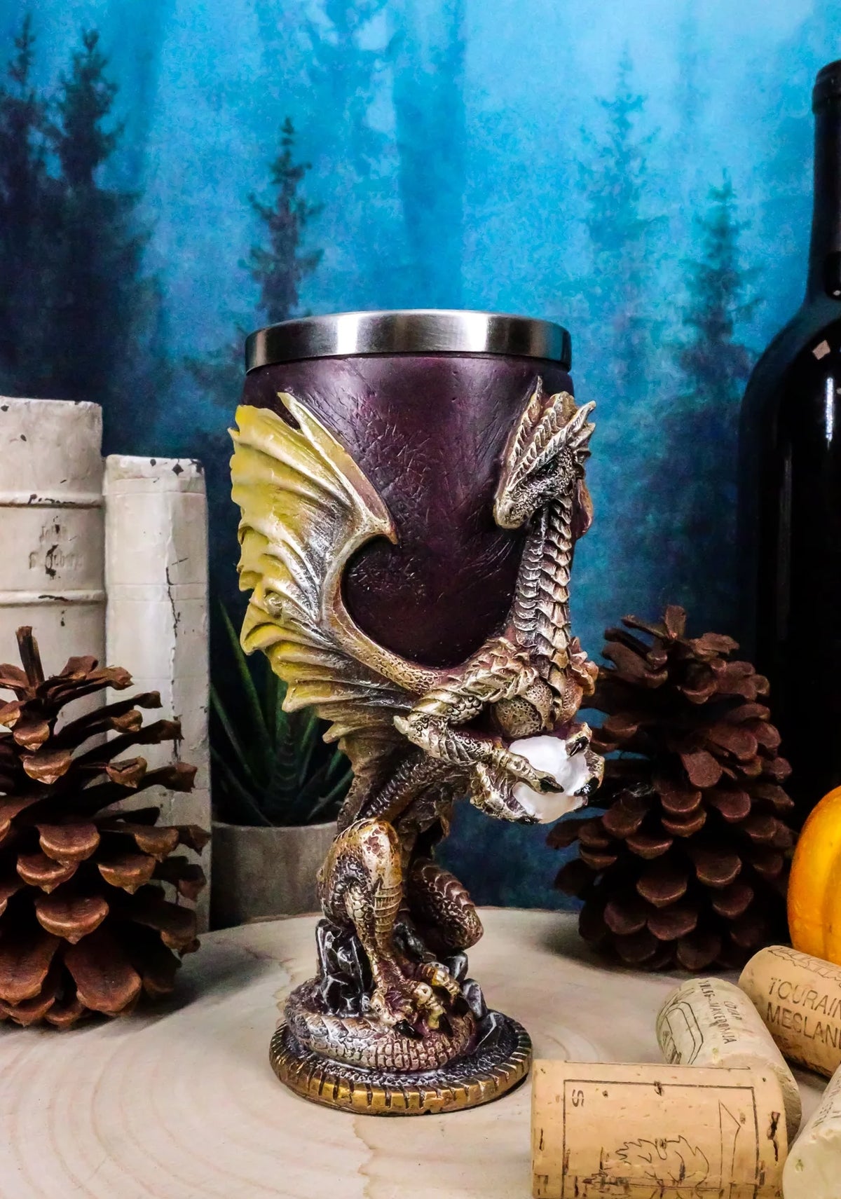 Maroon And Gold Dragon Wine Goblet 5oz H76501