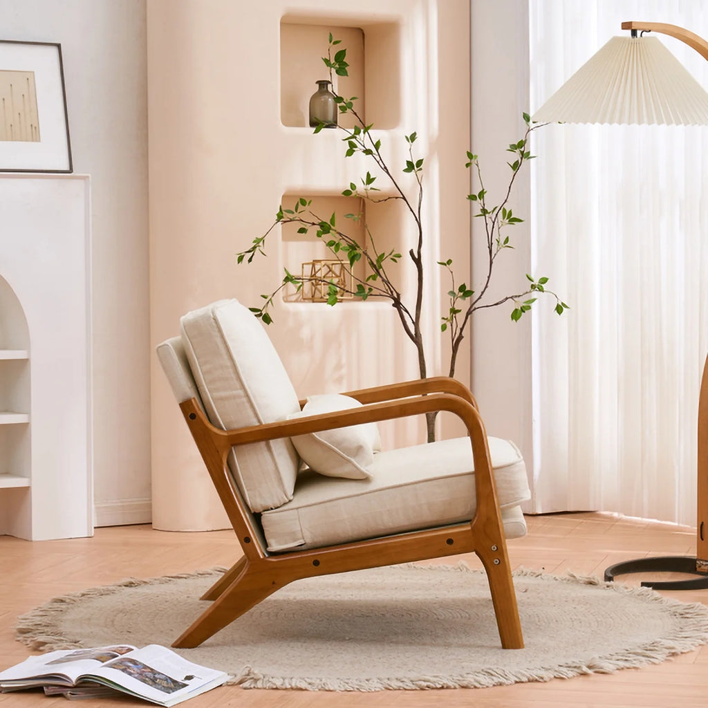 Mid Century Modern Fabric Armchair with Solid Wood Frame U408081