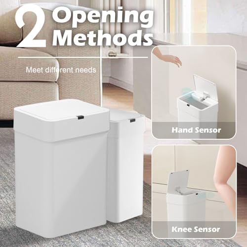 2 Pack Automatic Motion Sensor Trash Can, 2.5 Gallon + 4 Gallon White V68441