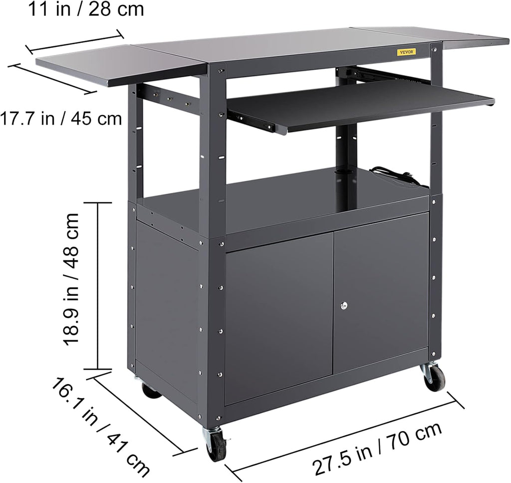 Height Adjustable Steel Media Cart with Locking Cabinet K417