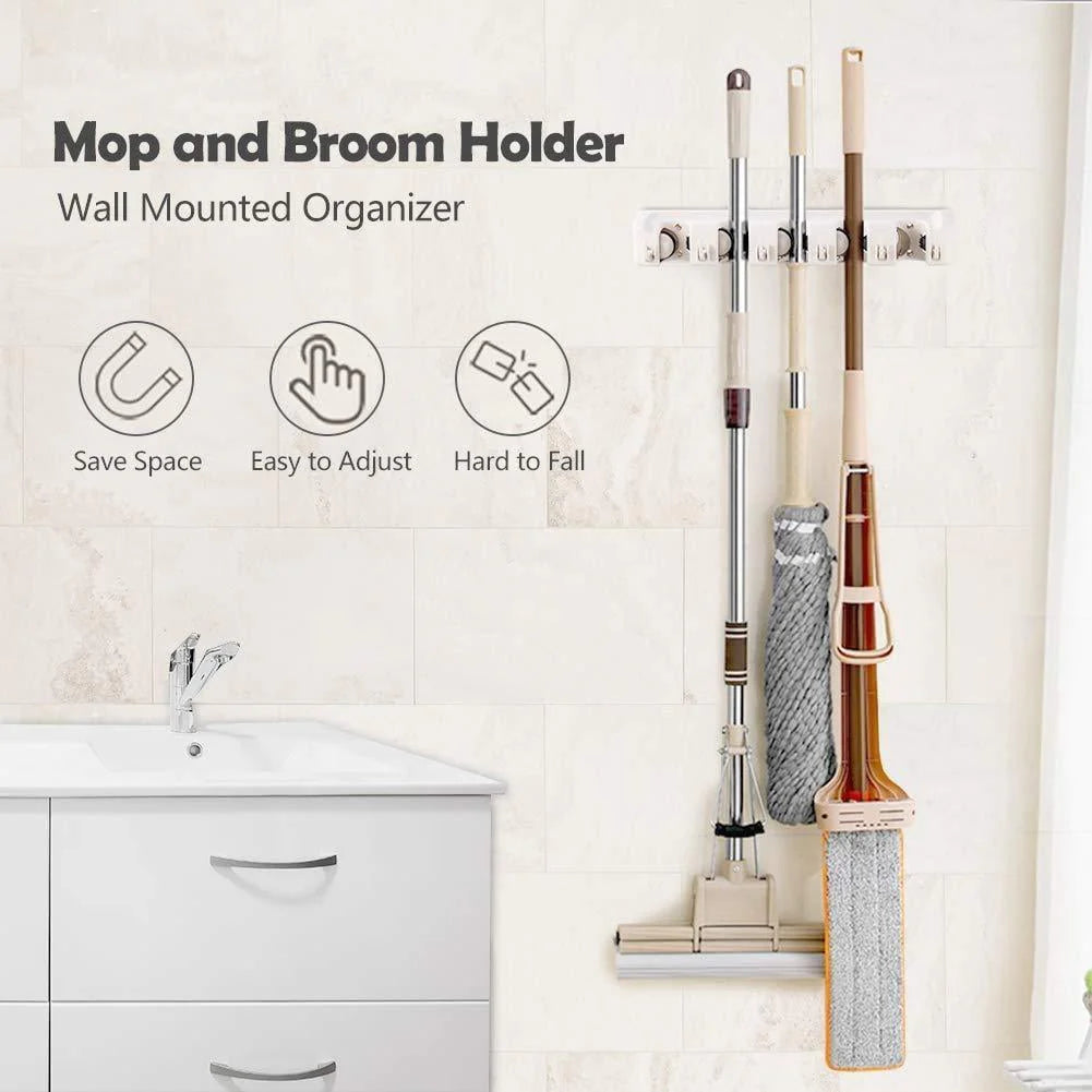 White Wall Mounted Mop & Broom Hanger K4678
