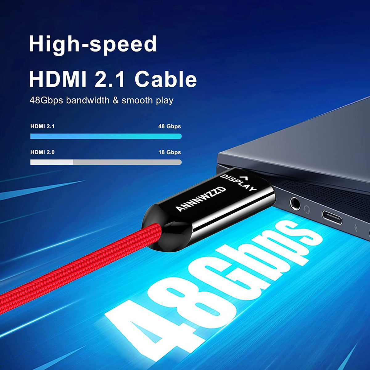 8K HDMI Fiber Optic Cable 164FT 50M Red Braided T73974
