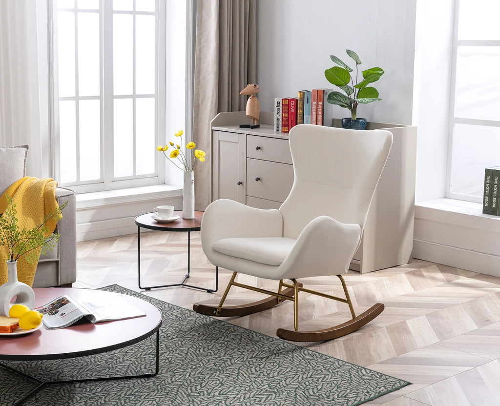 Cream Velvet Wingback Rocking Chair L6308