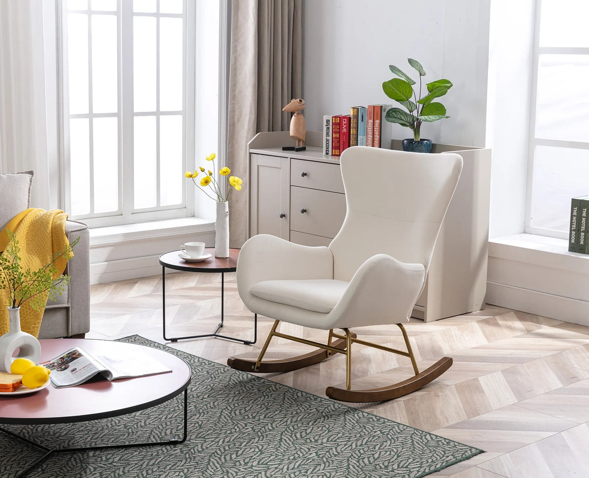 Cream Velvet Wingback Rocking Chair L6308