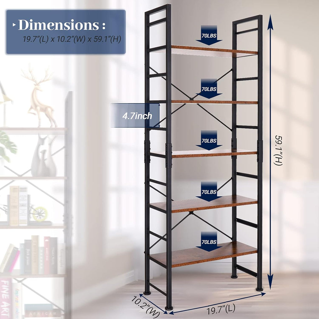 5 Tier Adjustable Metal and Wood Bookshelf H9457