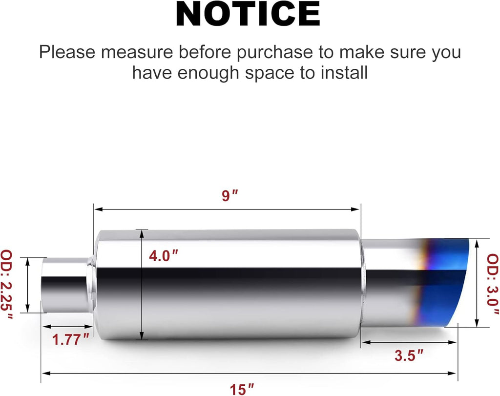 Stainless Steel Exhaust Tip, 15" Length, 2.25'' Inlet 3'' Outlet, Pack of 2 X9412