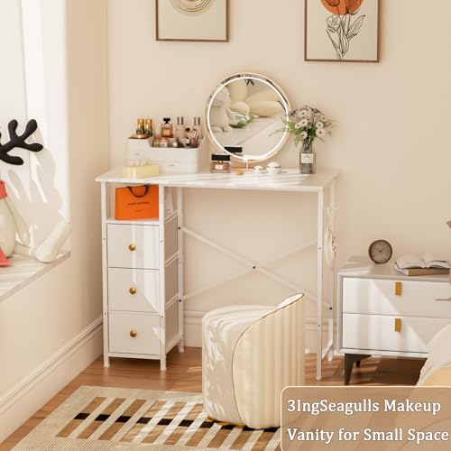 White Compact Vanity Desk with Drawers I2647
