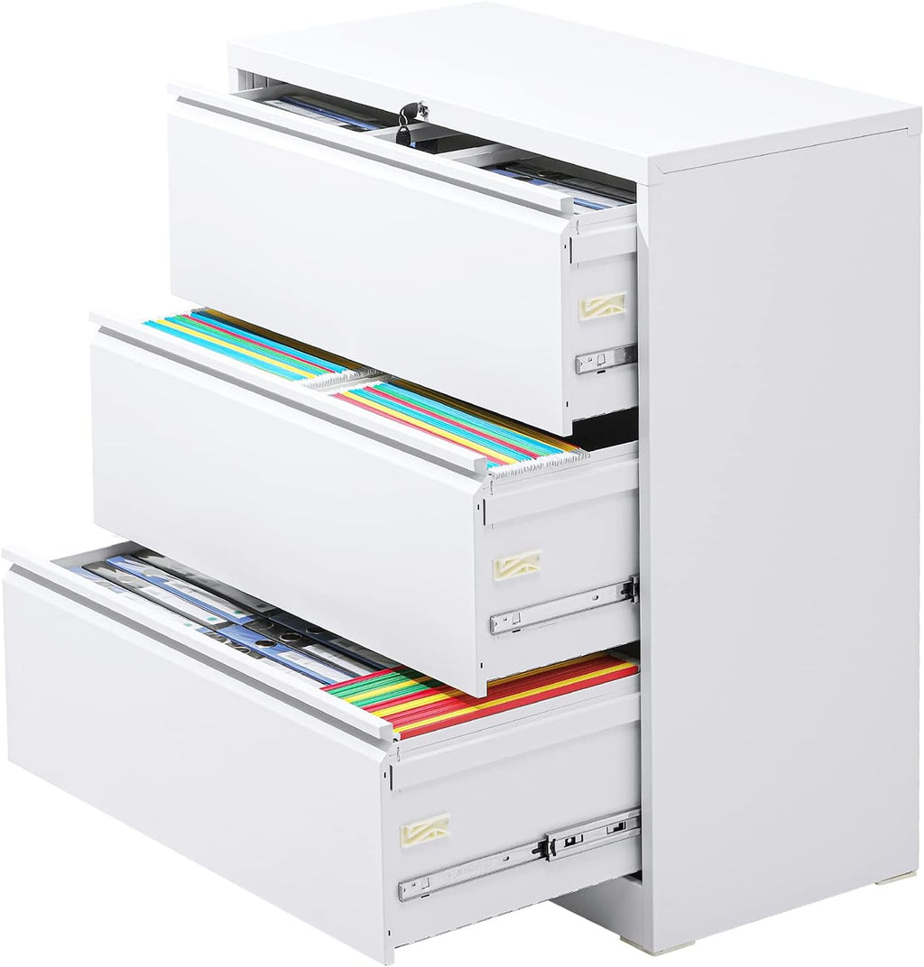 White 4 Drawer Metal Lateral File Cabinet with Lock E5704