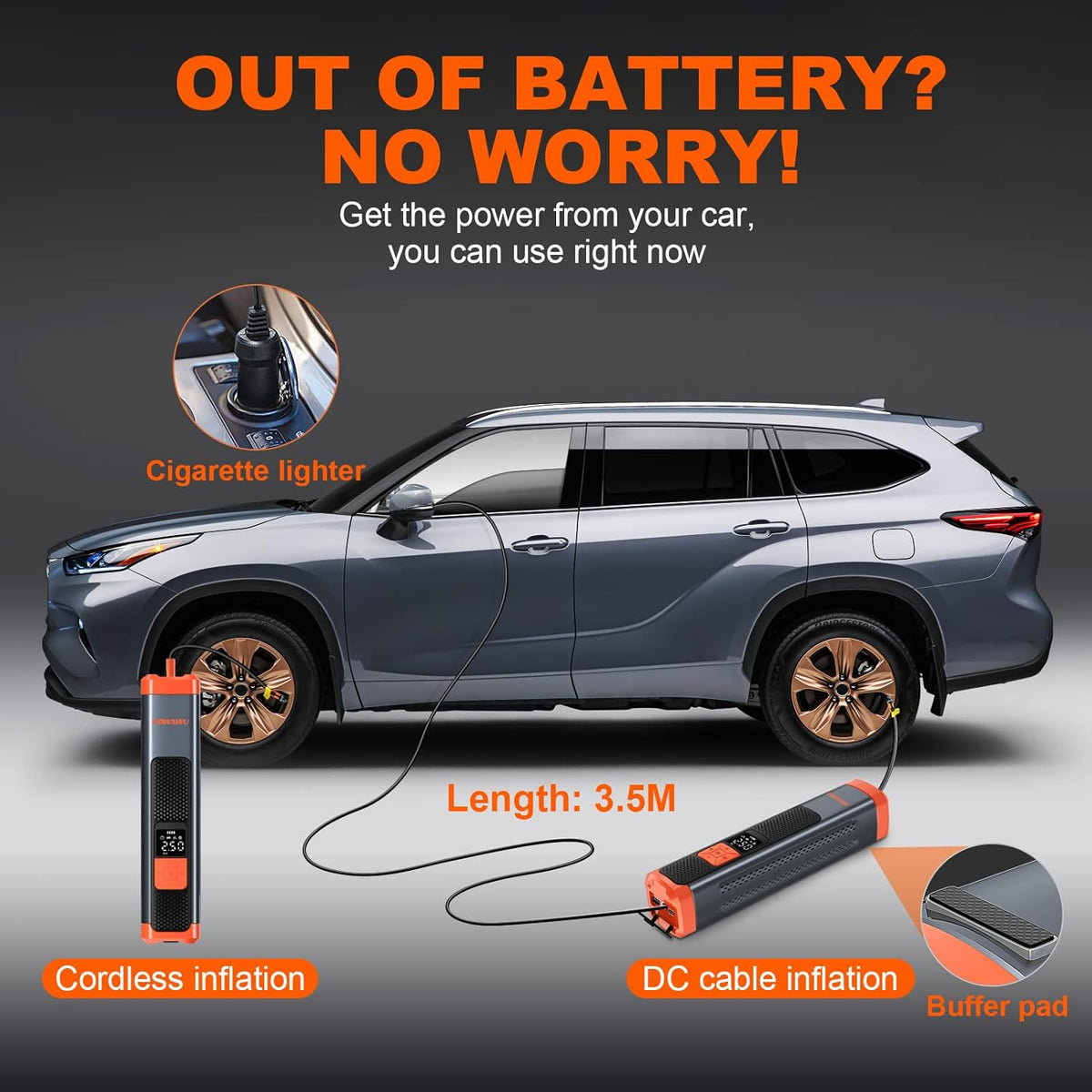 6000mAh 150PSI Tire Inflator Portable Air Compressor with LCD V40314