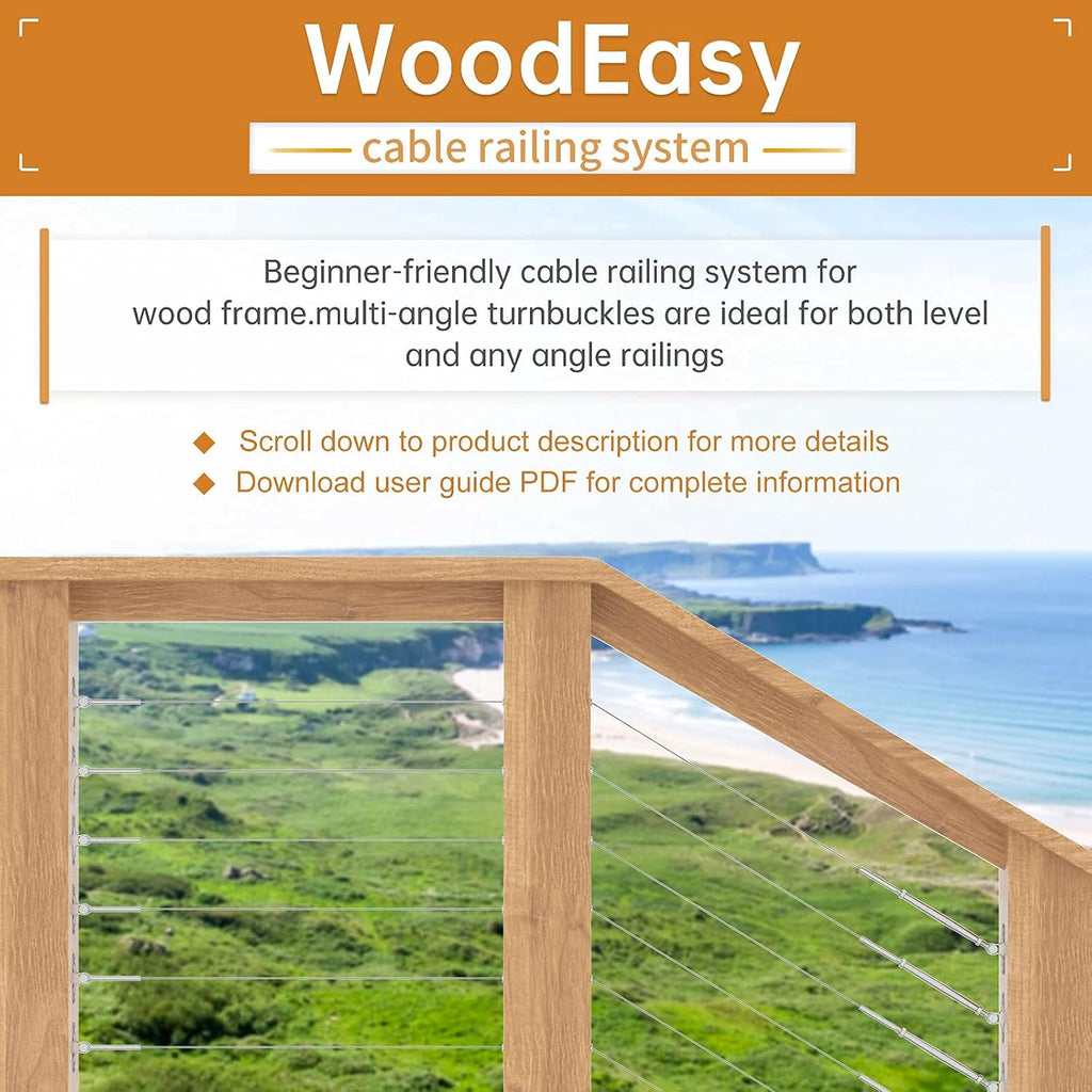 120Pack Stainless Steel Cable Railing Kit for 1/8 Wire Rope Wood Posts T316 Marine Grade Q638400