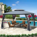 Gray Outdoor Patio Gazebo Canopy Tent With Ventilated Double Roof And Mosquito Net R402