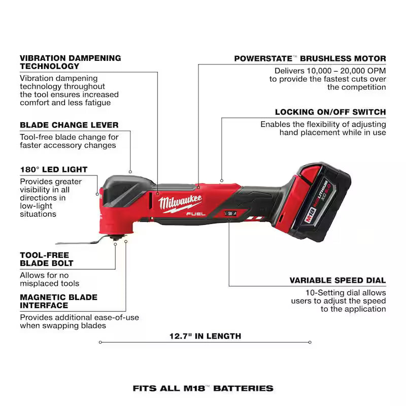 18V Cordless Brushless Oscillating Multi-Tool Kit with 6.0ah Battery U9682