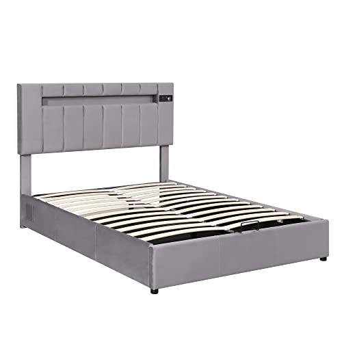 Queen Velvet Upholstered Storage Bed with LED Light S726
