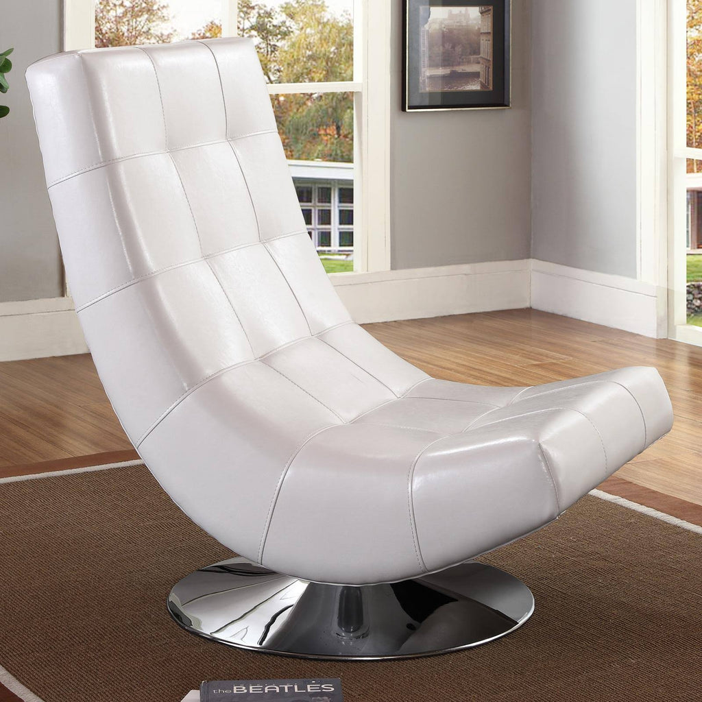 White Faux Leather Swivel Chair with Metal Base S4547