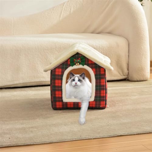 Christmas Cat Bed Plaid Cat Tent L K3079