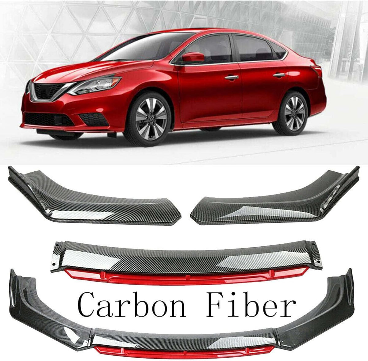 Glossy Black Red Front Bumper Lip Spoiler Splitter Diffuser Body Kits Pack of 2 T69748