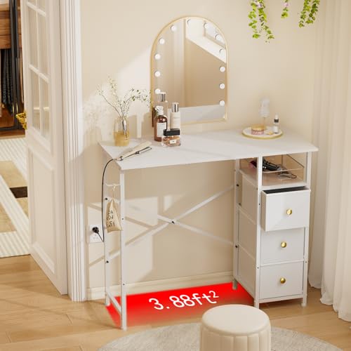 White Compact Vanity Desk with Drawers I2647
