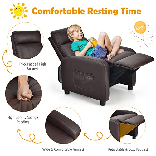 Adjustable PU Leather Kids Recliner with Side Pockets (Beige) E386784