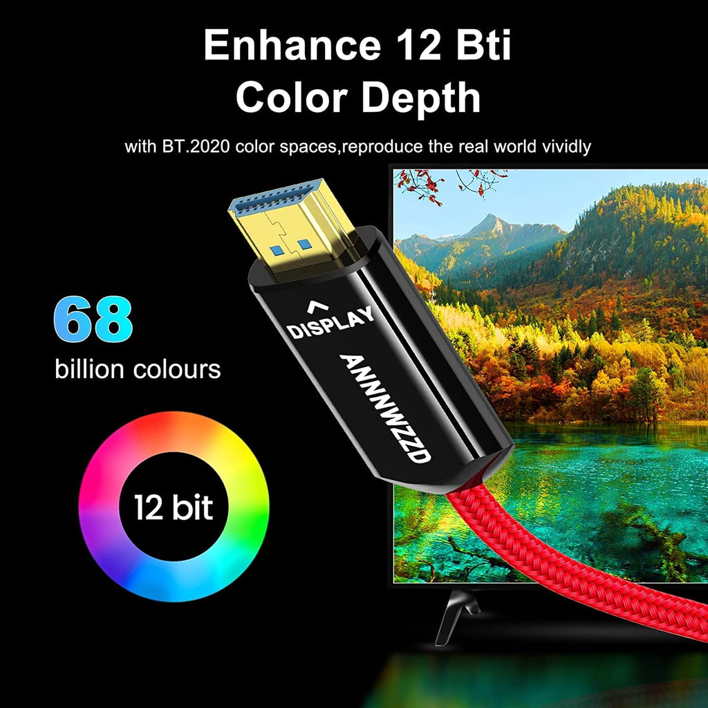 8K HDMI Fiber Optic Cable 164FT 50M Red Braided T73974
