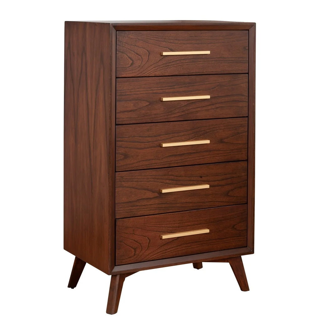 47 Inch Wooden Chest with 5 Drawers Brown K8992