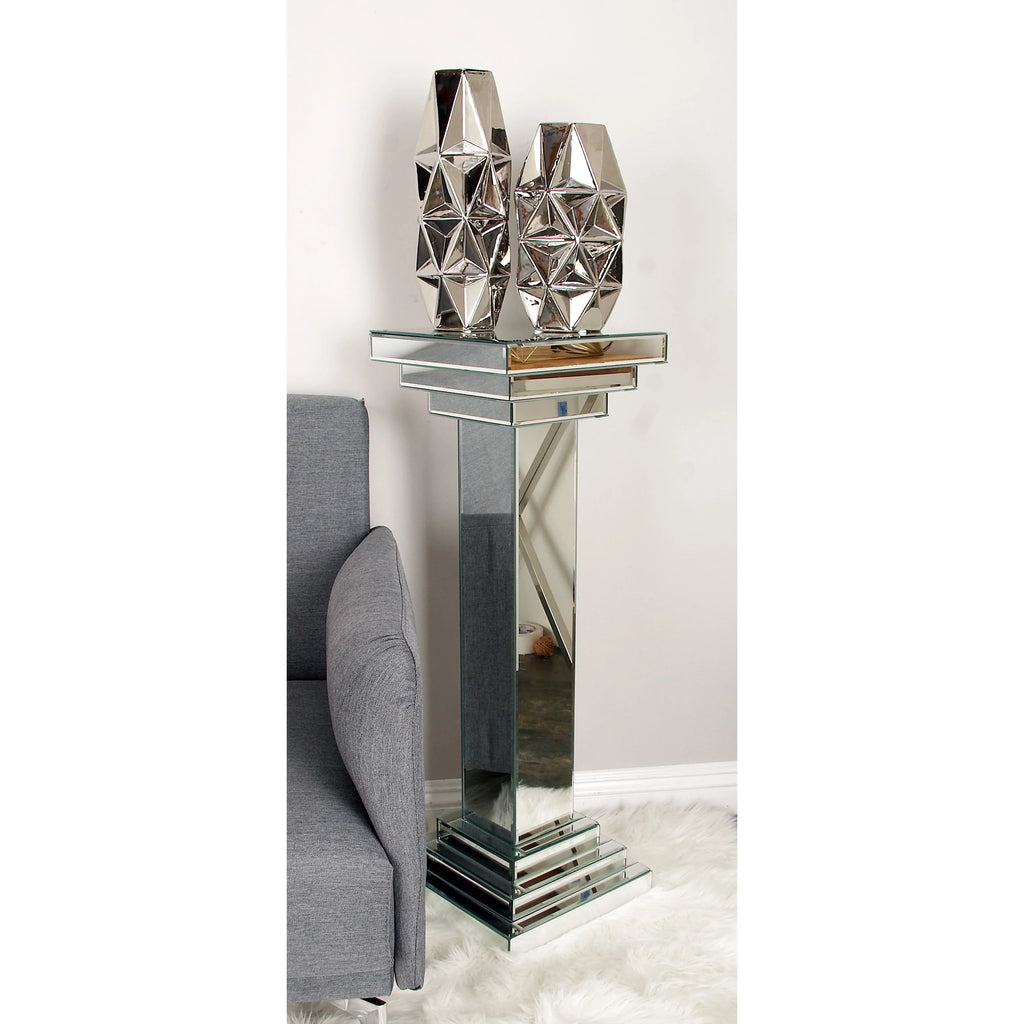12" x 36" Silver Glass Mirrored Pedestal Table M58606